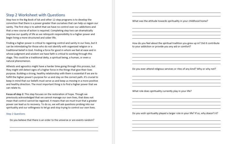 Step 2 Worksheet With Questions A Free Guide To Working The 2nd Step   Step 2 Worksheet With Questions 768x488 