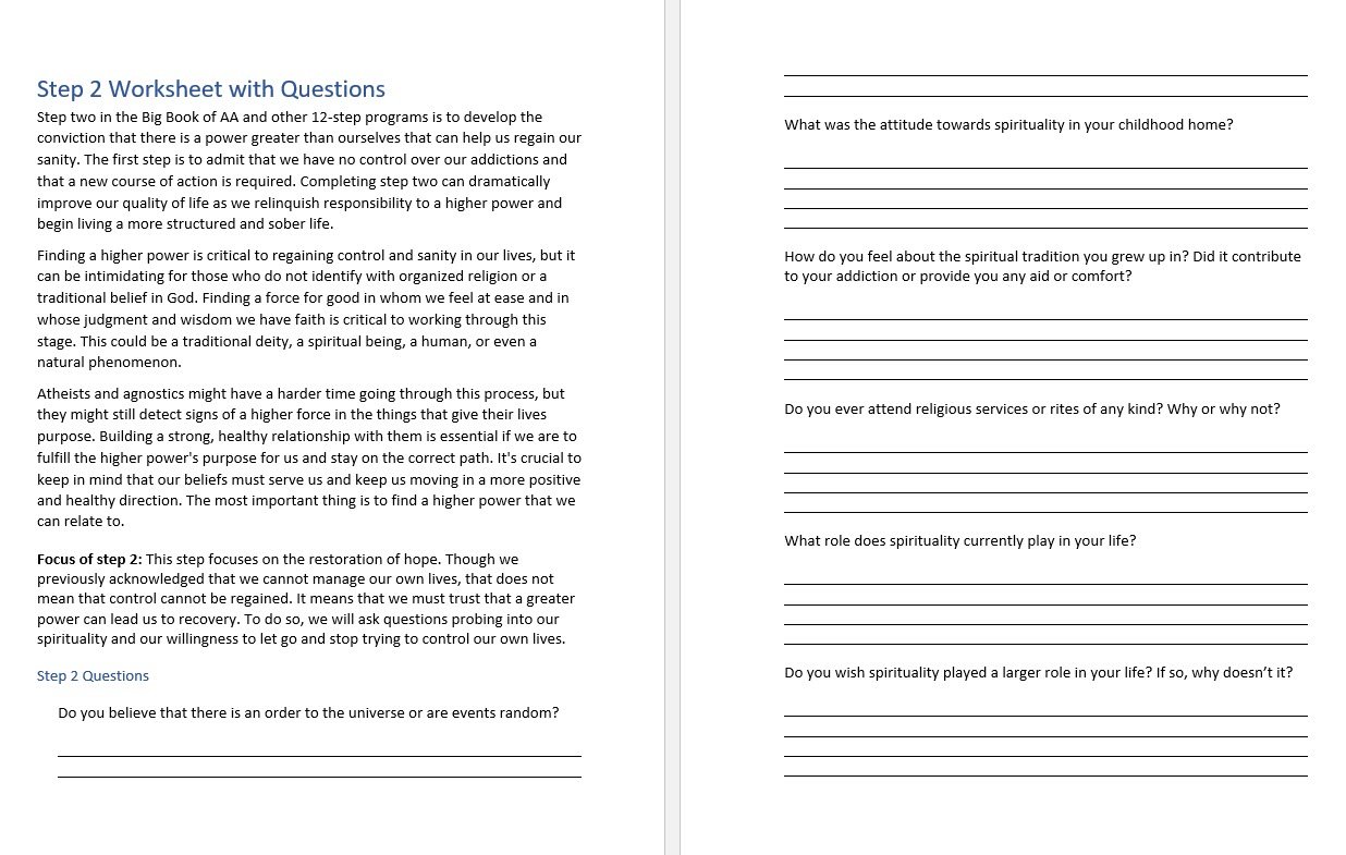 Step 2 Worksheet with Questions [Free PDF Download & Print] - 12 Steppers