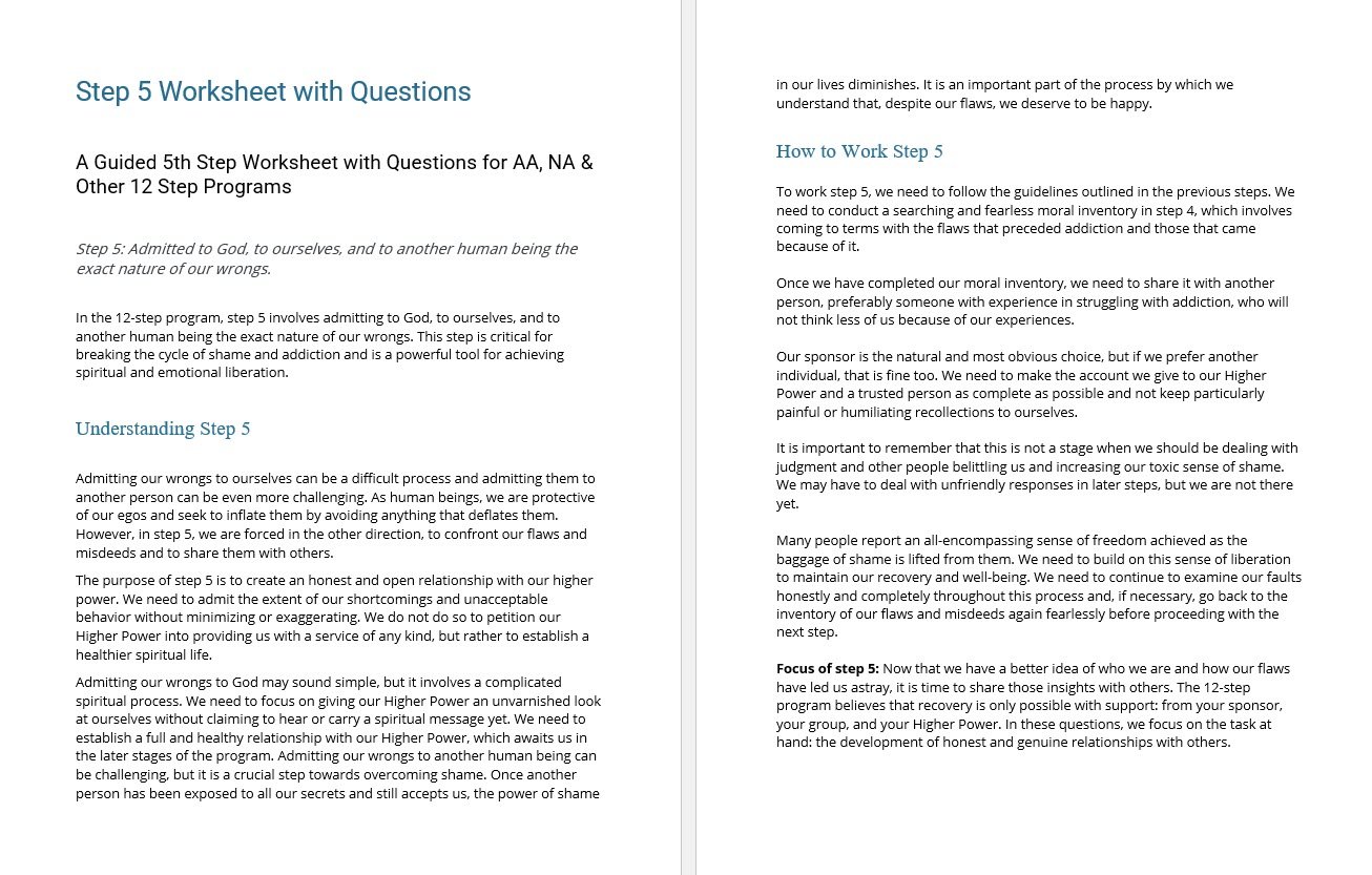 Step 5 Worksheet with Questions [Free PDF Download & Print] - 12 Steppers
