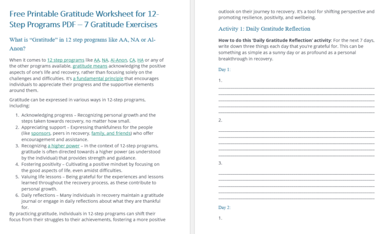 Free Printable Gratitude Worksheet for 12-Step Programs PDF – 7 Gratitude Exercises