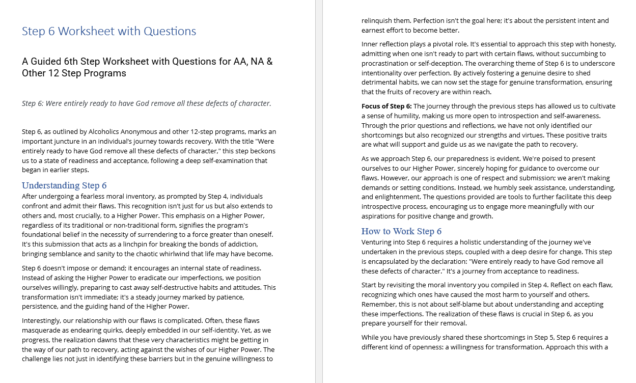 Step 6 Worksheet with Questions [Free PDF Download & Print] - 12 Steppers