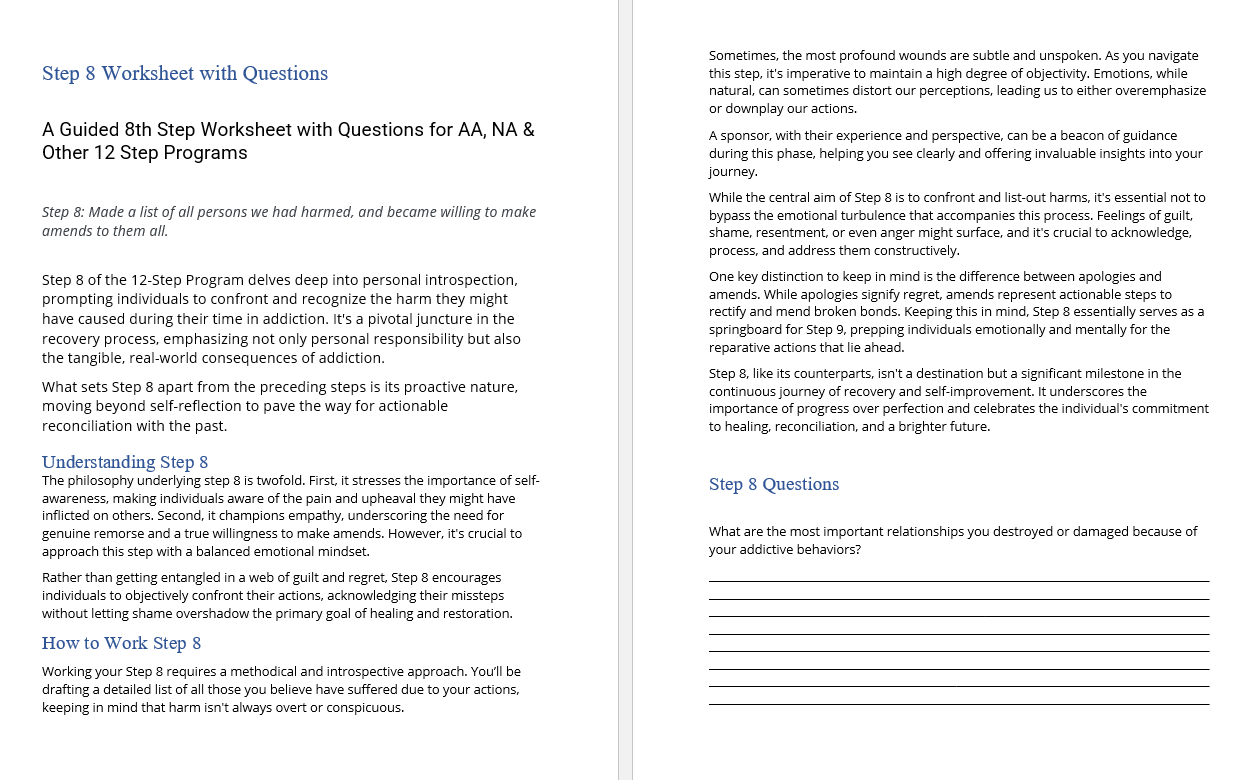 Step 8 Worksheet with Questions [Free PDF Download & Print] - 12 Steppers